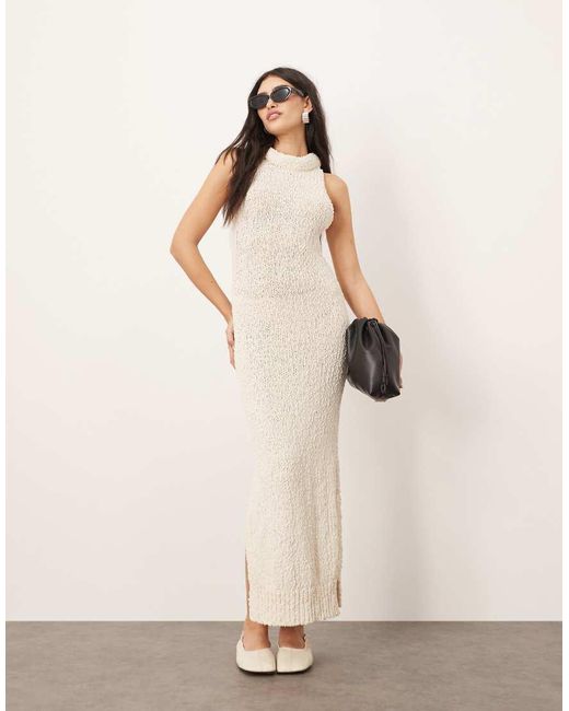 ARRANGE Boucle Open Knit Racer Maxi Dress in Natural | Lyst UK