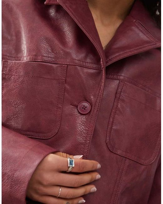 Reclaimed (vintage) Red 90s Distressed Faux Leather Blazer Coat