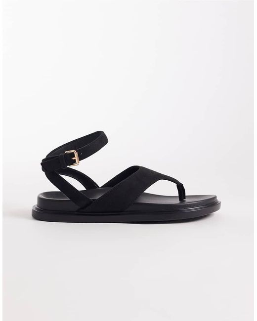London Rebel Blue Anya Thong Sandals With Ankle Strap And Buckle Detail