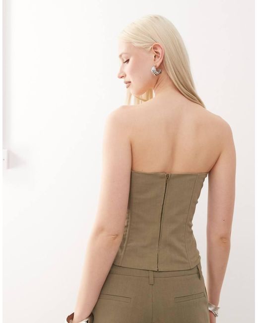 Lioness Green Untamed Linen Look Cotton Seam Detail Bandeau Corset Top Co-ord