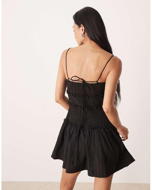 ASOS Black Crinkle Mini Sundress With Shirred Dropped Waist