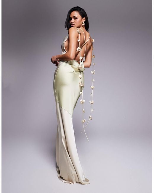 Wanderdoll Aria Satin Cowl Neck Drape Flower Detail Cross Back Maxi Dress in Gray | Lyst Wanderdoll Aria Satin Cowl Neck Drape Flower Detail Cross Back Maxi Dress in Gray | Lyst
