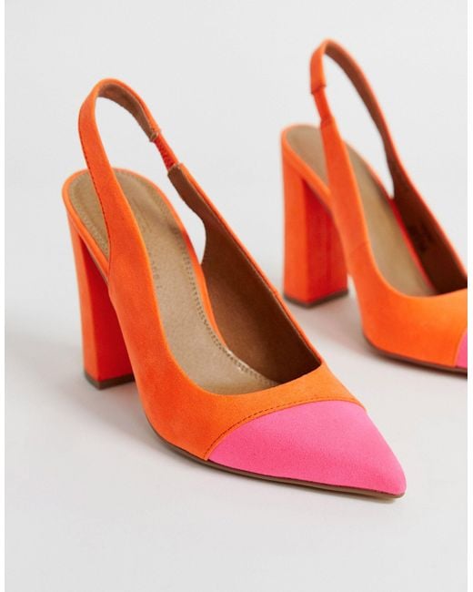 Orange block heel pumps cheap