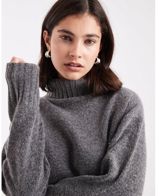 Pull col roulé en maille épaisse Threadbare en coloris Gray
