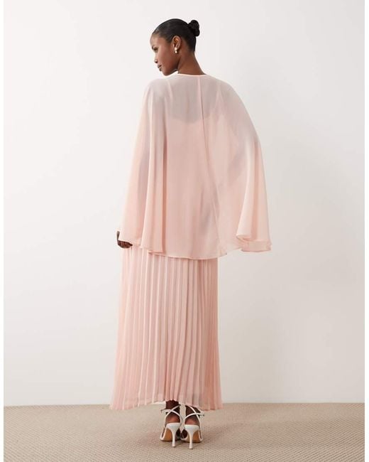 Vero Moda Pink Chiffon Plunge Front Cape Sleeve Detail Maxi Dress