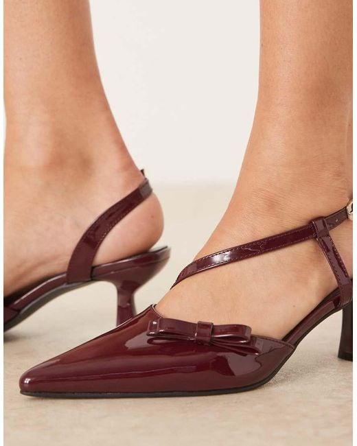 Glamorous Natural Slingback Kitten Heeled Shoes With Bow