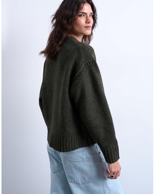 TOPSHOP Green Knitted Clean Exposed Seam Jumper