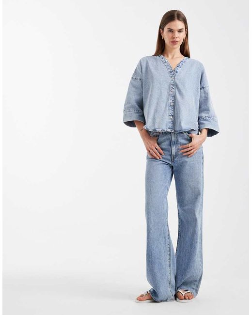 Vero Moda Blue Half Sleeve Oversized Fit Denim Top