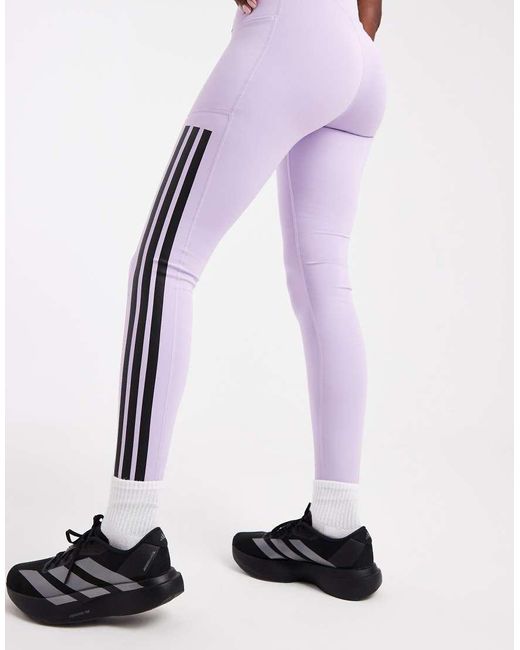 Adidas Originals Purple Adidas Training Optime 3-Stripes Full-Length Leggings