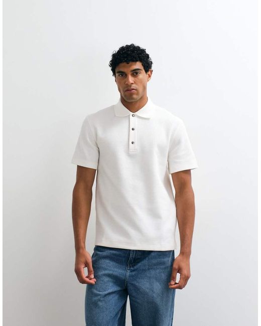 ARKET White Cotton Rich Short Sleeve Waffle Polo for men