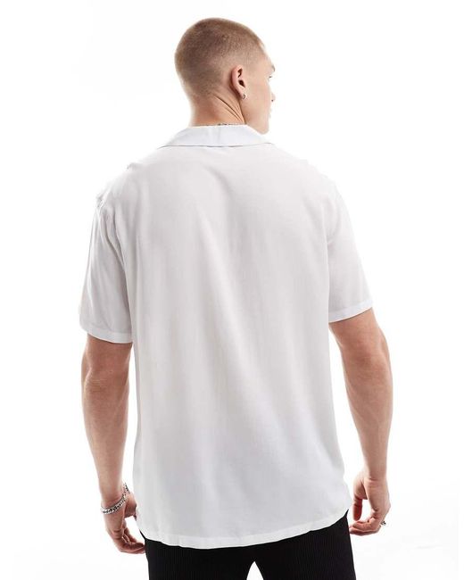ASOS White Relaxed Fit Viscose Shirt With Low Revere Collar for men