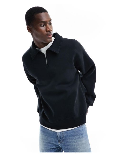 SELECTED Blue Oversized Half Zip Sweat Long Sleeved Polo for men