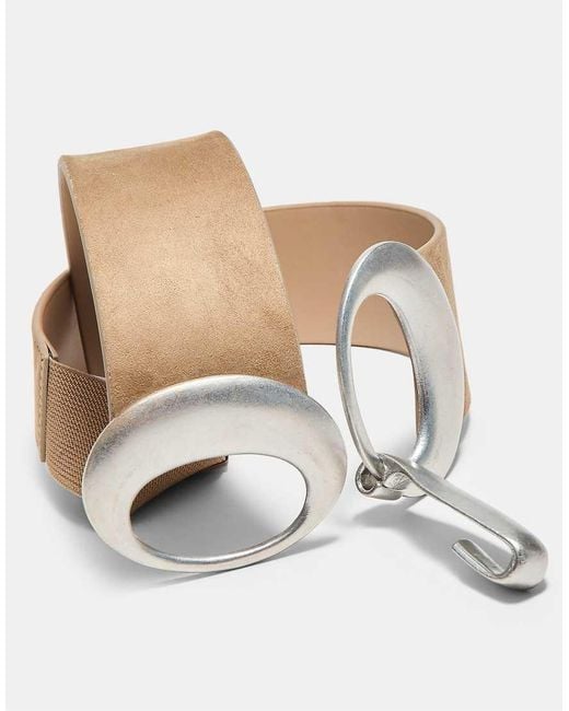 Stradivarius White Wide Belt With Oval Buckle