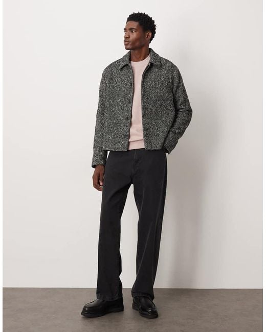 Chaqueta Negra Estilo Camisa Con Patrón De Espiga De Tejido Efecto Lana De -Negro ASOS de hombre de color Gray