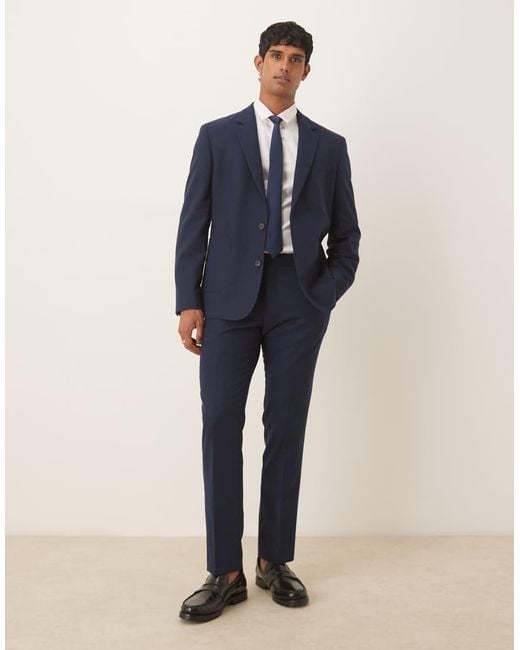 ASOS Blue Slim Suit Jacket With Wool for men