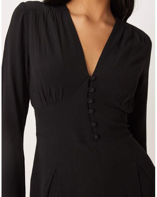 Nobody's Child Black Valencia V-neck Button Front Pleated Leg Jumpsuit
