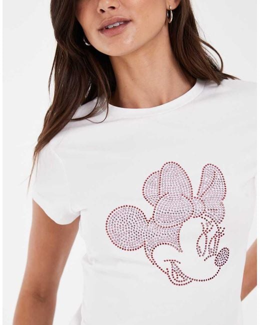 ASOS White Disney Baby Tee With Minnie Mouse Rhinestone Print