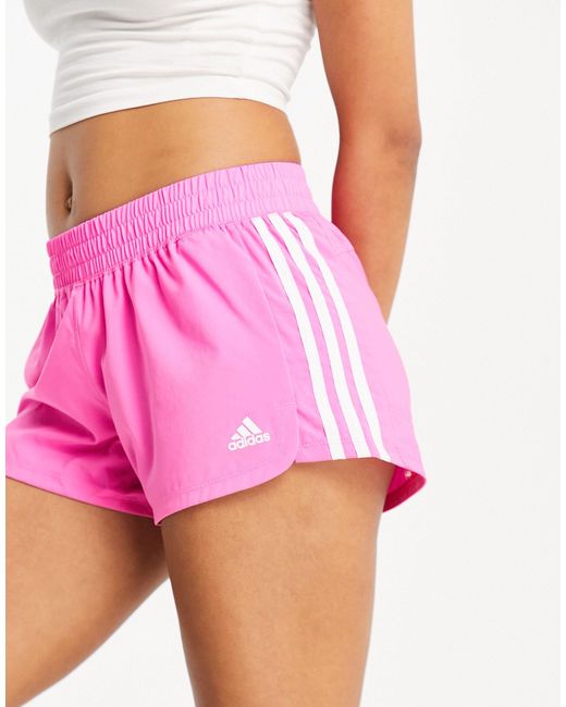 Adidas Originals Pink Adidas Training Pacer 3 Stripe Woven Shorts