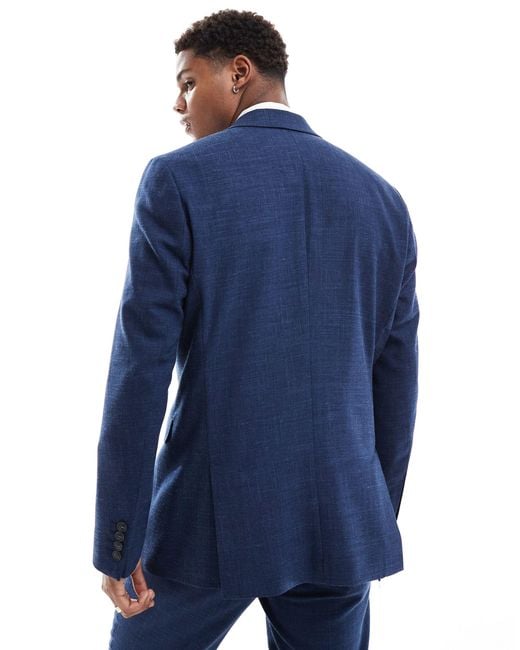 SELECTED Blue Linen Mix Slim Fit Suit Jacket for men