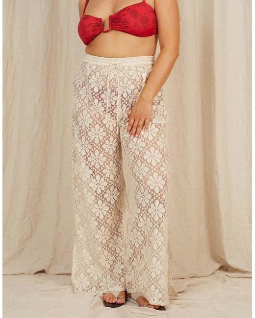 Going Somewhere Natural Floral Crochet Trousers