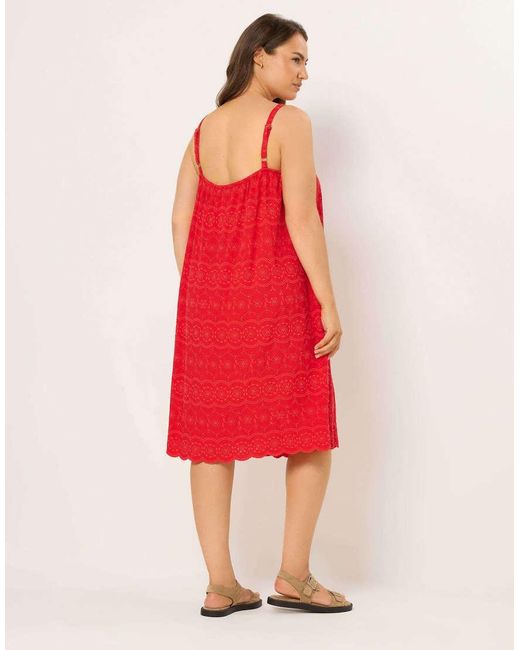 Yours Clothing Red Broderie Anglaise Beach Dress