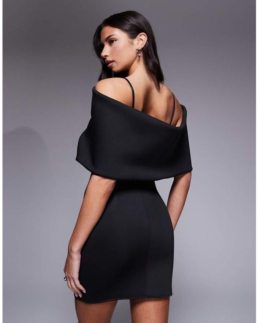 ASOS Black Deep Off The Shoulder Mini Dress With Cape Back Detail