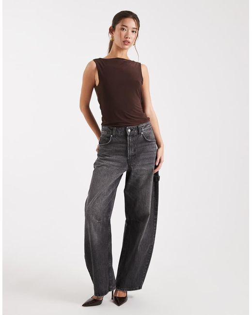 Collusion Black Slinky Twist Back Slash Neck Top