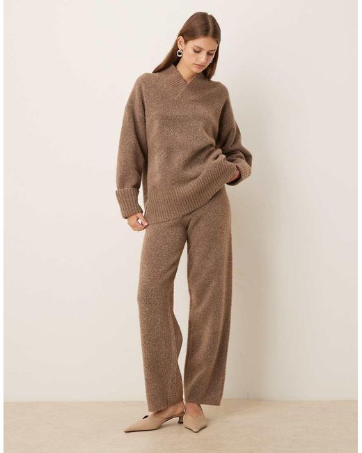 Pretty Lavish Natural Textured Knit Drawstring Wide Leg Trouser Co-Ord