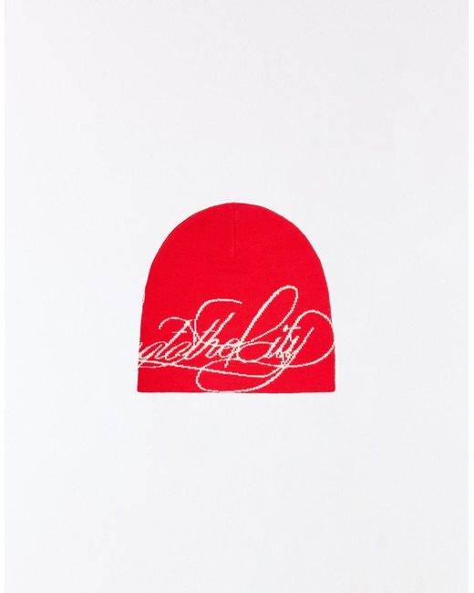 Bershka Red Knitted Beanie for men