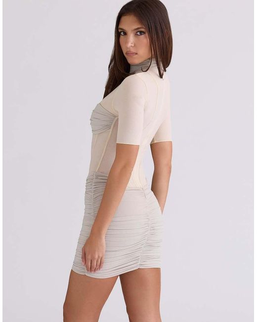 House Of Cb White Sorrel Cafe Au Semi Sheer Mini Dress