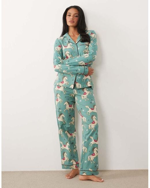 Chelsea Peers Green Long Button Up Pyjama Set
