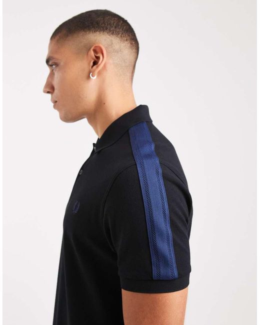 Fred Perry Black Mesh Taped Polo Shirt for men
