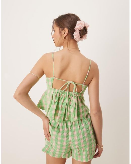 Free People Green Plaid Print Camisole Top Co-Ord