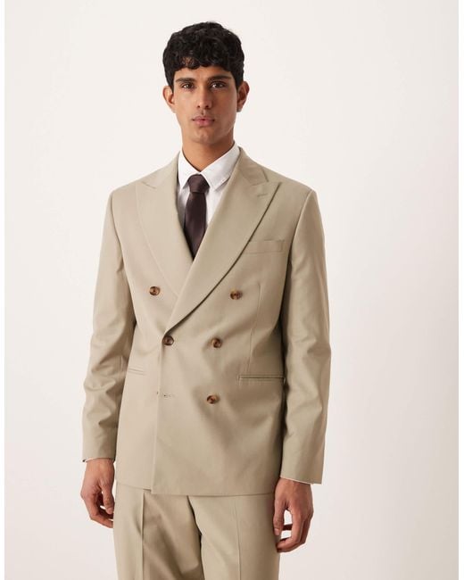 ASOS Natural Double Breasted Regular Suit Jacket for men