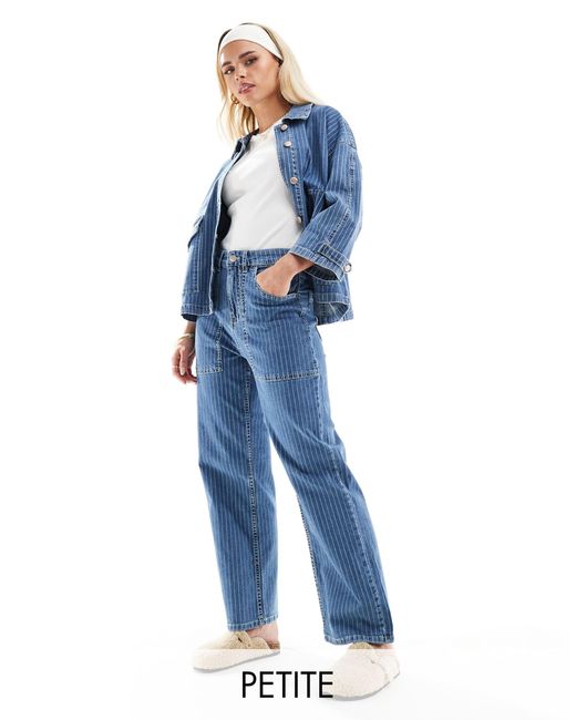 Kirsi - jean d'ensemble coupe cargo ample à rayures et taille haute - /blanc Only Petite en coloris Blue