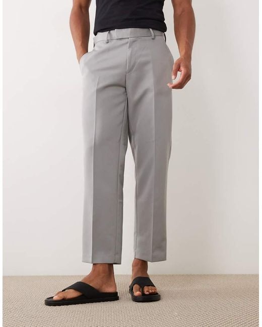 ASOS Gray Smart Straight Cropped Trousers for men