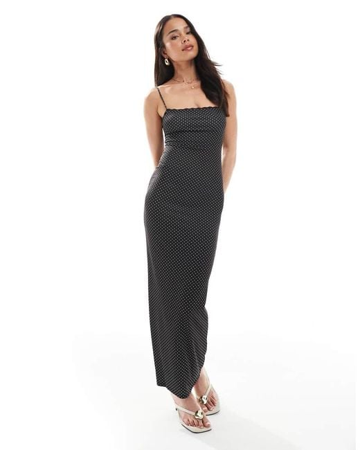 Bershka Blue Straight Neck Polka Dot Maxi Dress