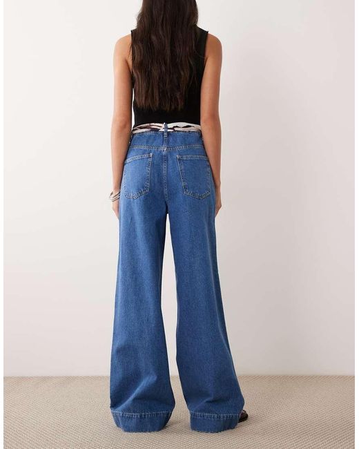 ASOS Blue Wide Leg Jean With Zebra Scarf Belt