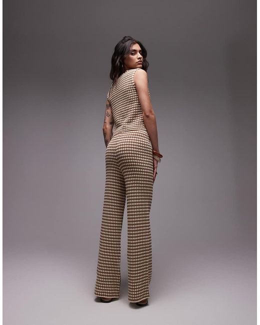 TOPSHOP Brown Knitted Check Pattern Trouser Co-ord