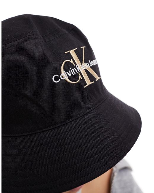 Calvin Klein Black Monogram Bucket Hat for men