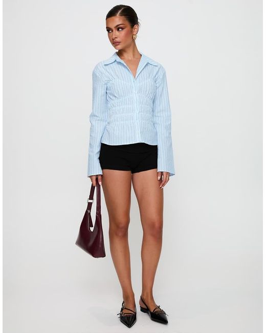 Princess Polly White Liesel Flare Sleeve Shirred Detail Shirt