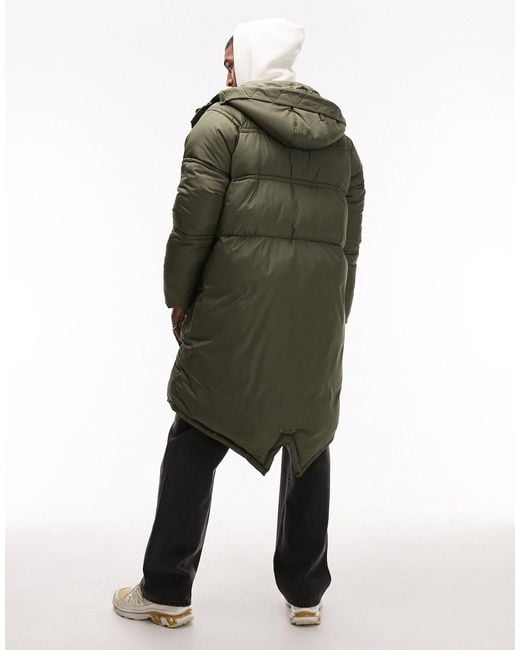 Topman Gray Long Line Puffer Coat With Fishtail for men