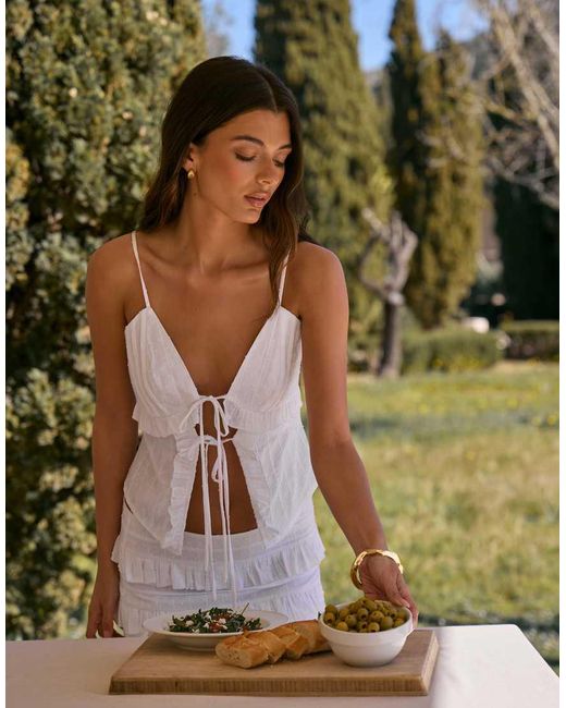 The Frolic Green Exclusive Ruffle Tie Front Split Front Cami Top Co-ord