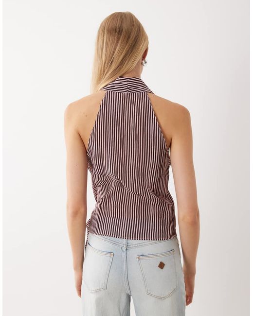 Mango Gray Halterneck Tie Waist Top