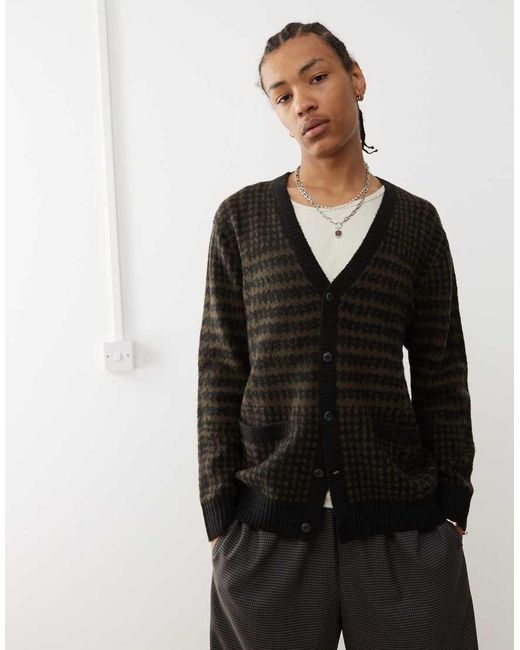 Vans Black Houndstooth Knitted Cardigan for men