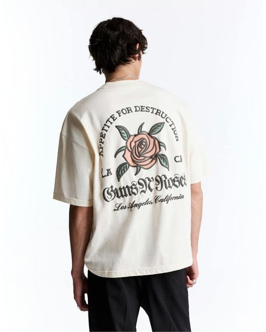 Pull&Bear White Guns N' Roses Relaxed Fit T-shirt for men