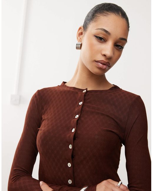 Motel Brown Kahula Button Through Argyle Cardigan Top