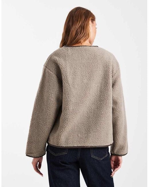 Brave Soul Brown Borg Collarless Jacket With toggle Fastenings