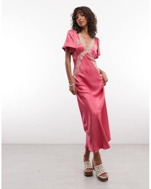 Reclaimed Vintage Red Satin Maxi Tea Dress