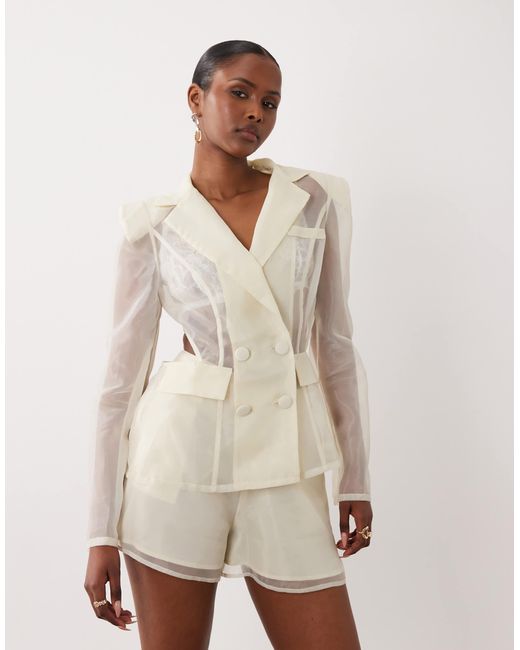 ASOS Natural Sheer Cinched Blazer Top